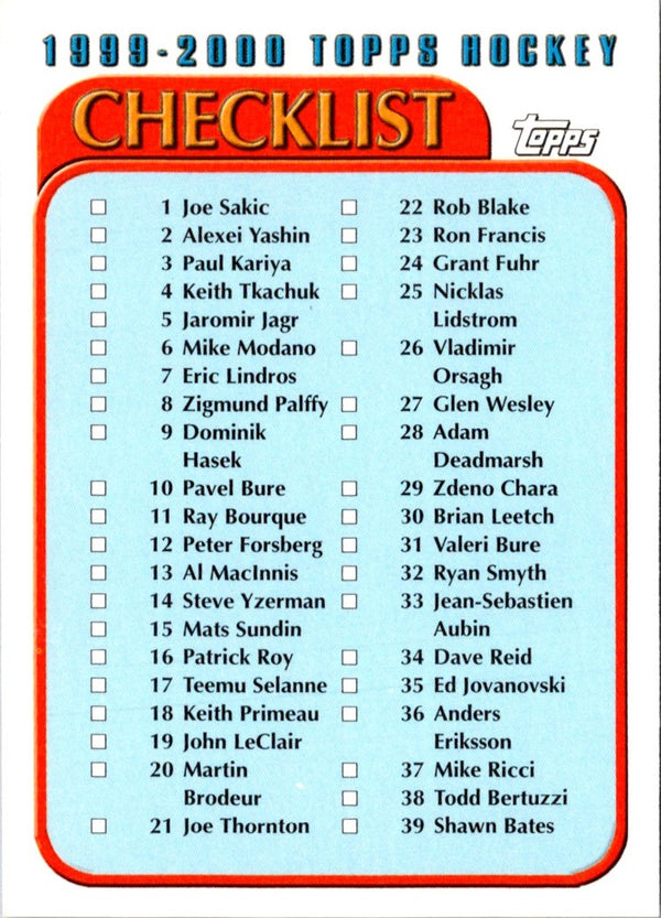 1999 O-Pee-Chee Checklists - Blue Checklist Checklist #1