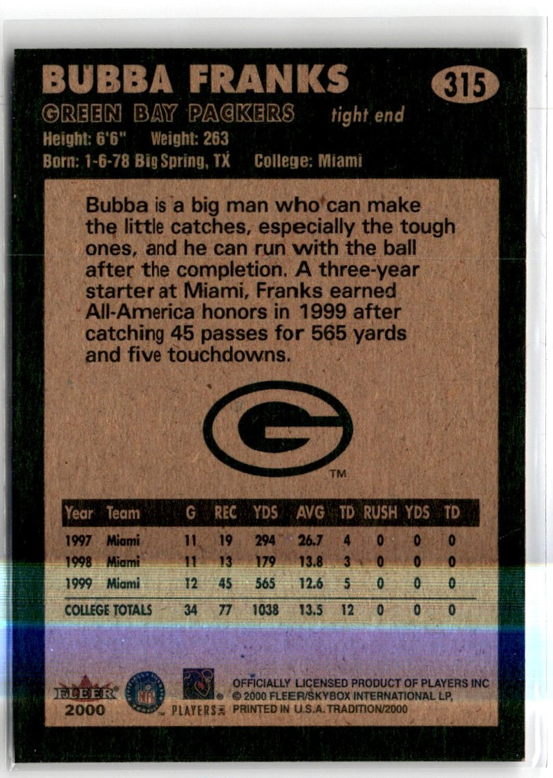 2000 Fleer Tradition Glossy Bubba Franks