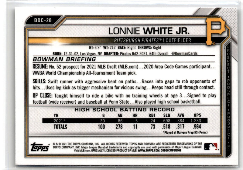 2021 Bowman Draft Chrome Lonnie White Jr.