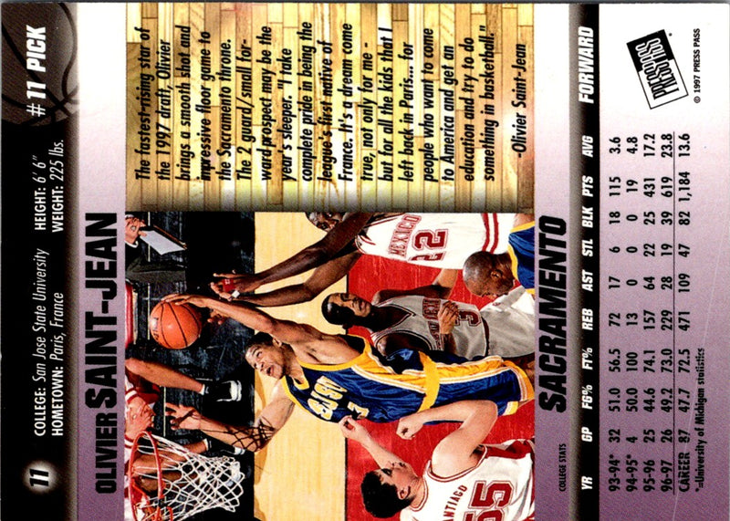 1997 Press Pass Double Threat Olivier Saint-Jean
