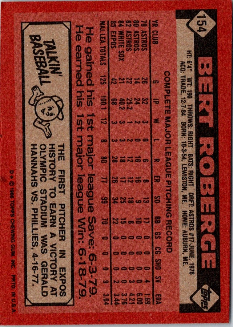 1986 Topps Bert Roberge