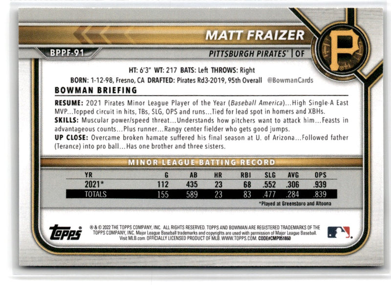 2022 Bowman 1st Edition Matt Fraizer