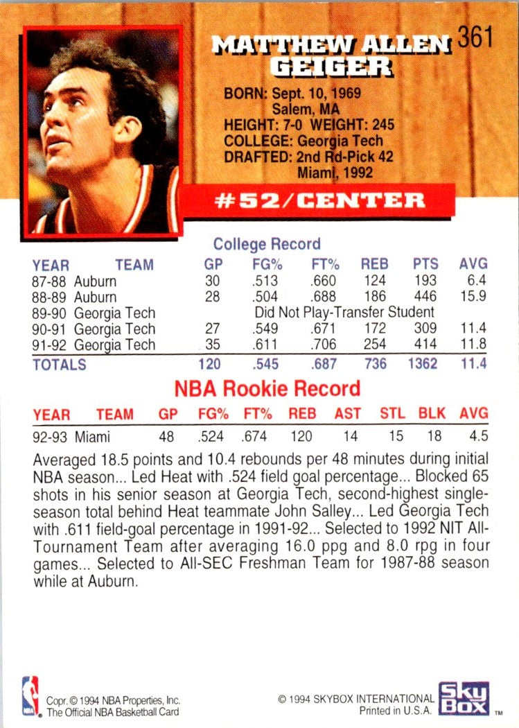 1993 Hoops Matt Geiger