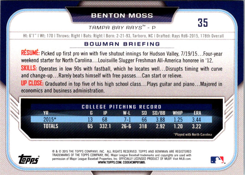 2015 Bowman Draft Picks & Prospects Benton Moss