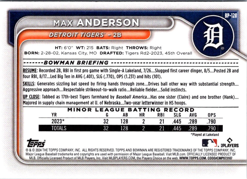 2024 Bowman Prospects Max Anderson