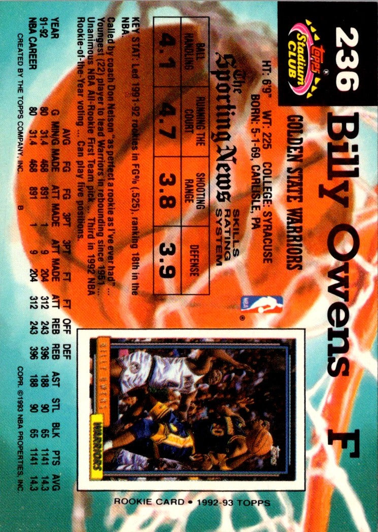 1992 Stadium Club Billy Owens