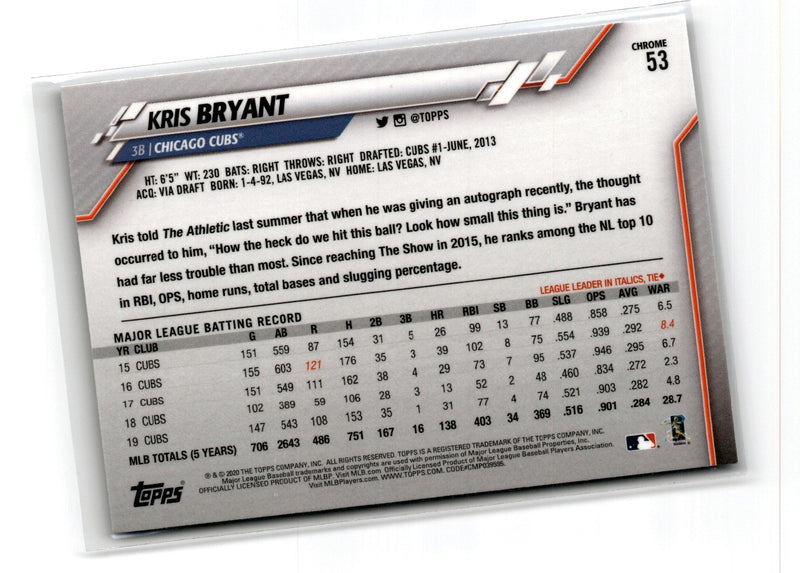 2020 Topps Chrome Kris Bryant