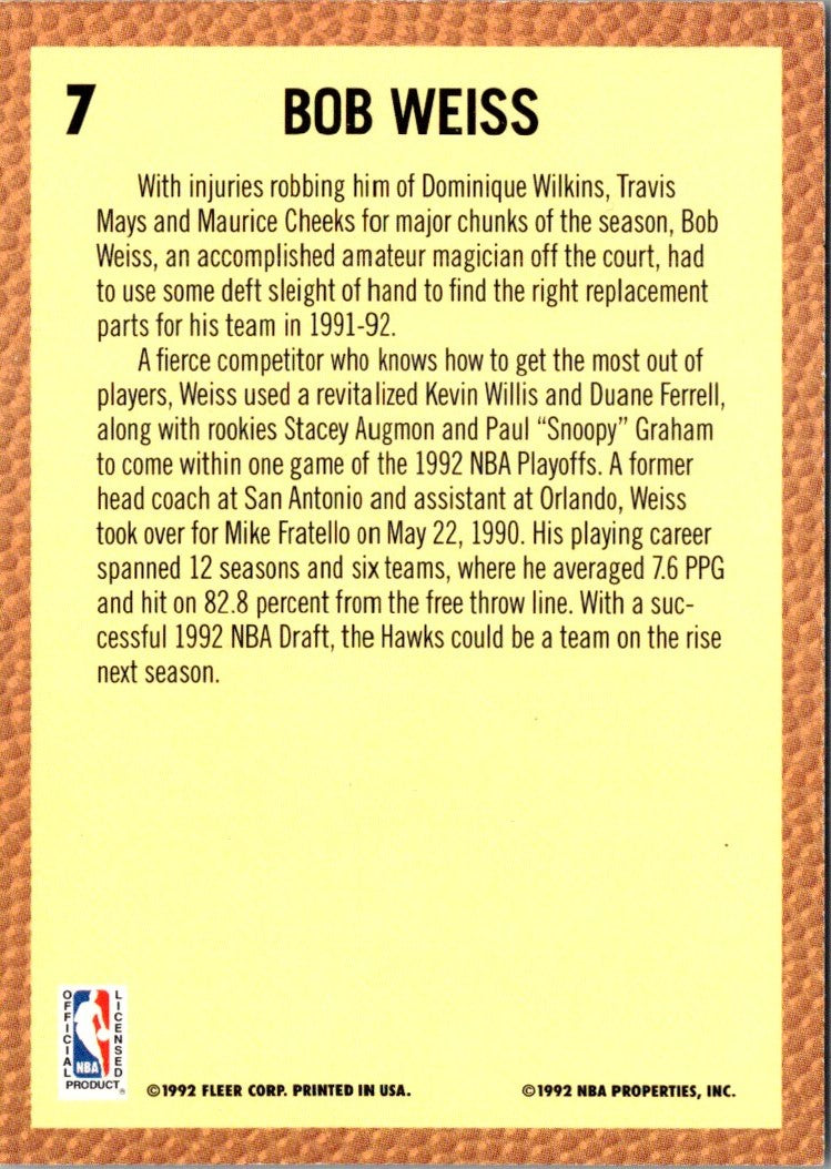 1992 Fleer Bob Weiss