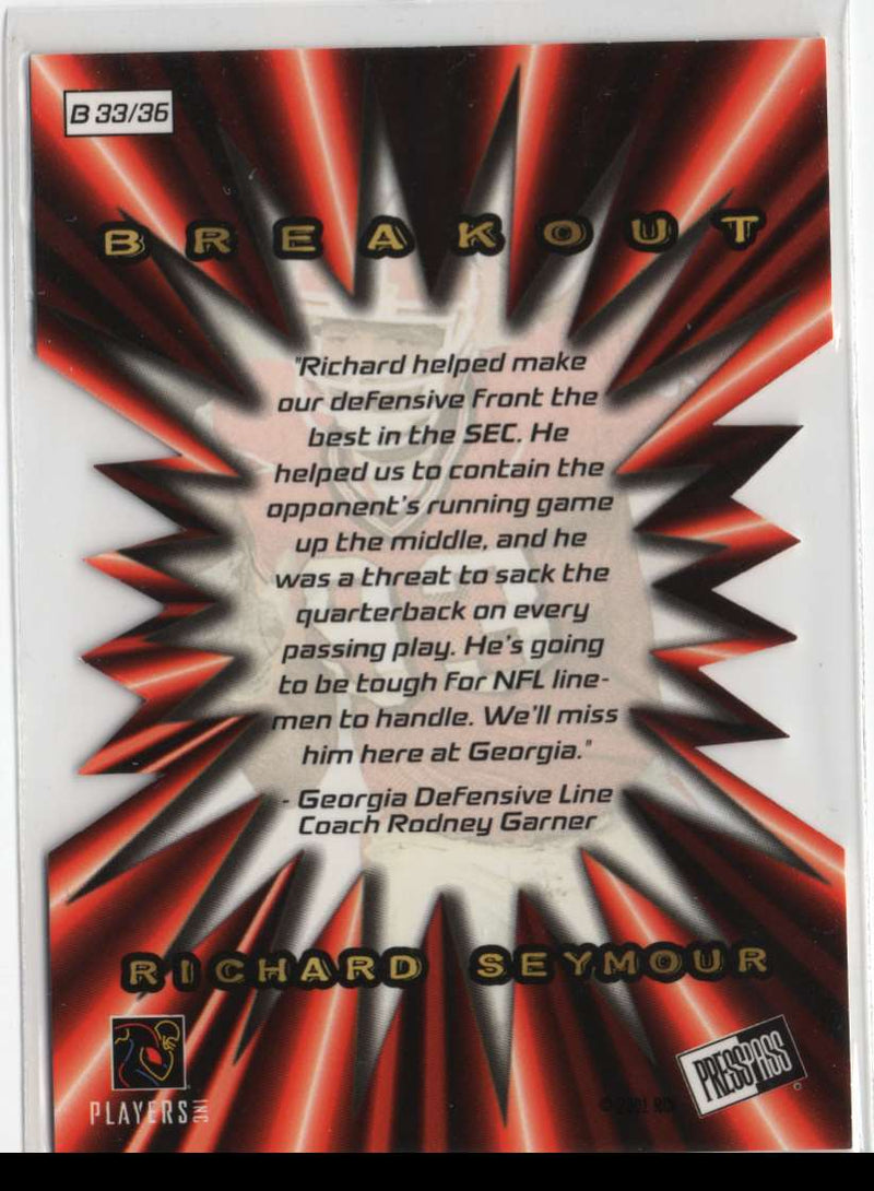 2001 Press Pass Breakout Richard Seymour