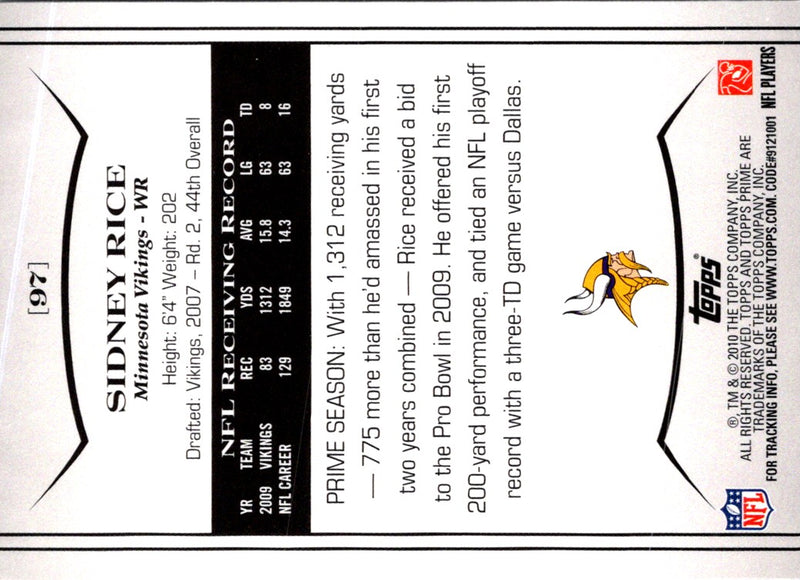 2010 Topps Prime Sidney Rice