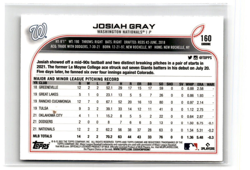 2022 Topps Chrome Josiah Gray