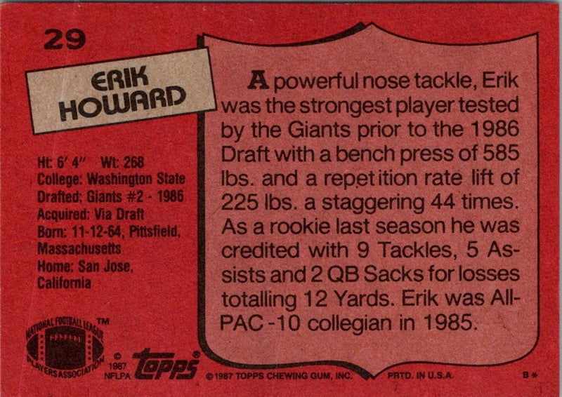 1987 Topps Erik Howard