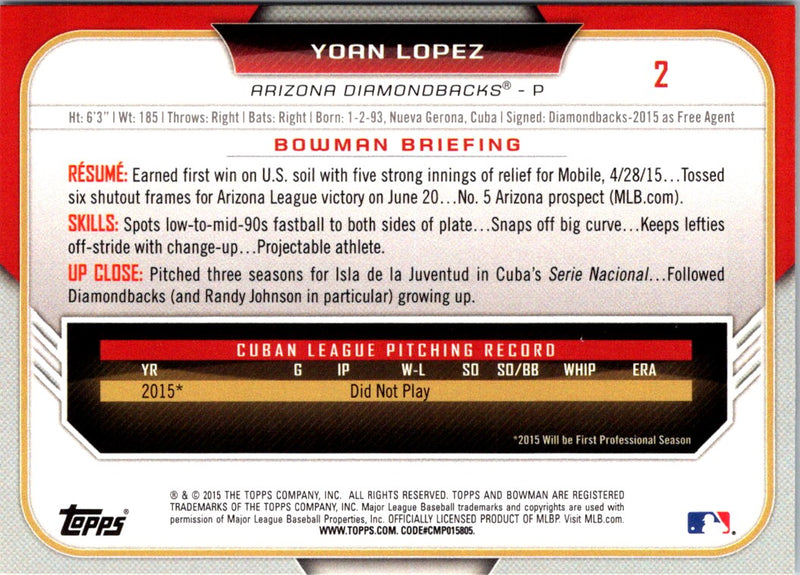 2015 Bowman Draft Picks & Prospects Yoan Lopez