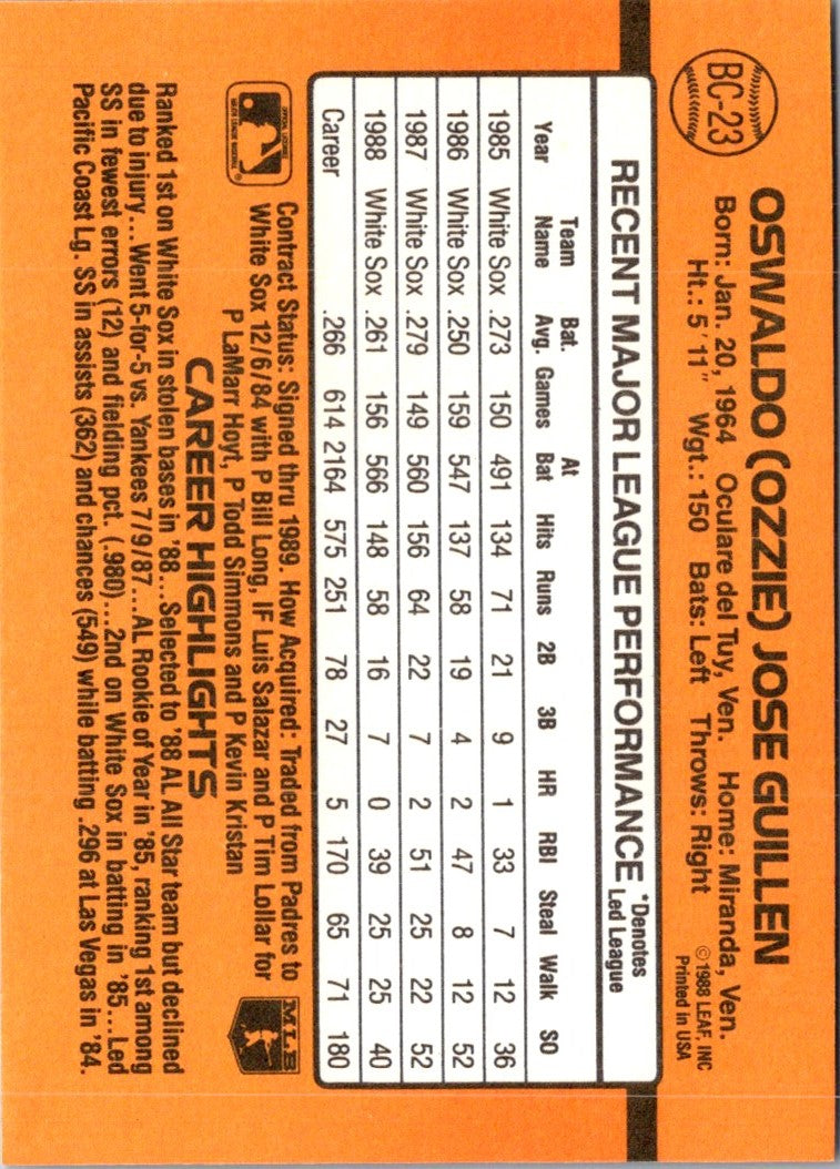 1989 Donruss Ozzie Guillen