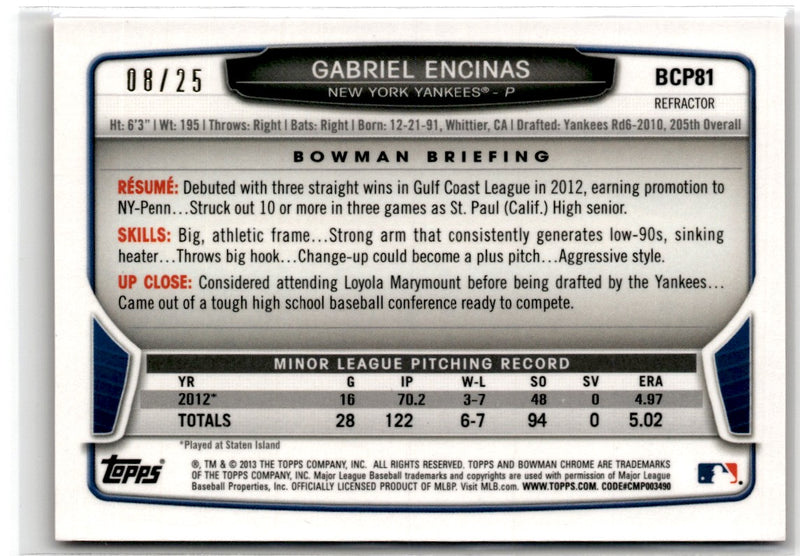 2013 Bowman Chrome Prospects Orange Refractors Gabriel Encinas