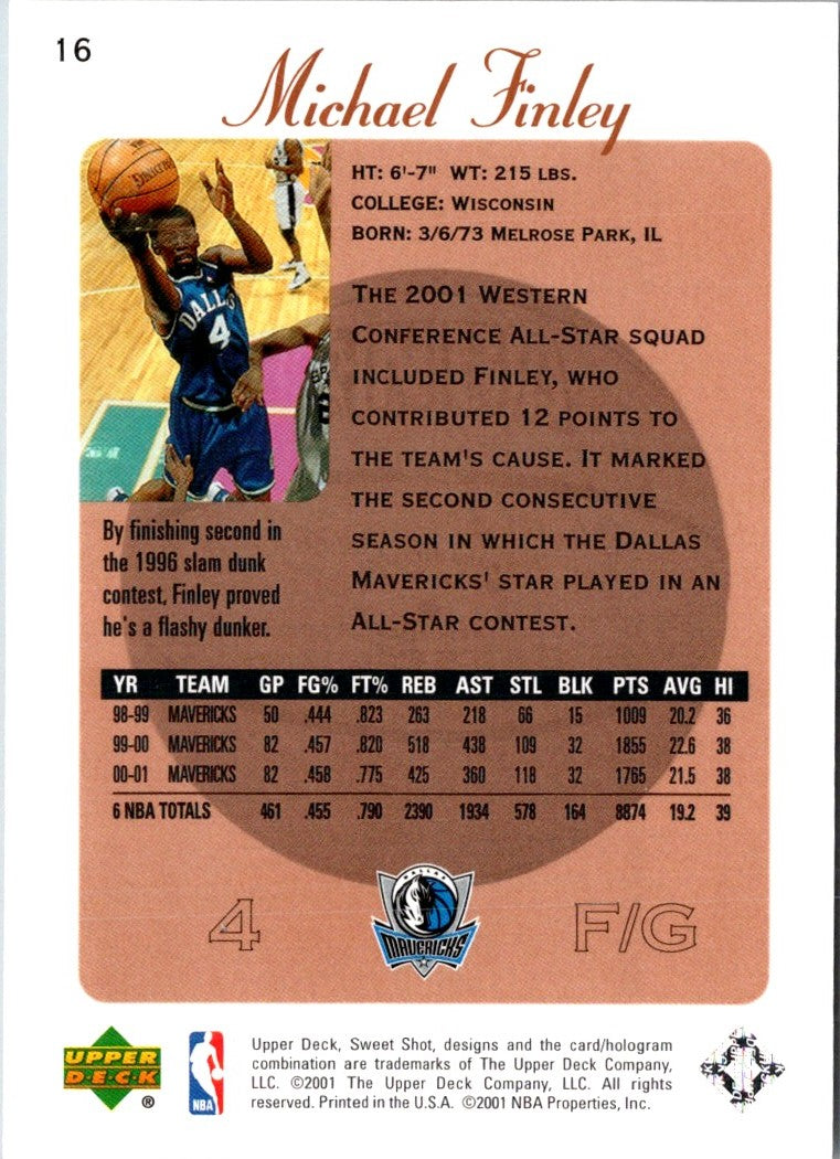 2001 Upper Deck Sweet Shot Michael Finley