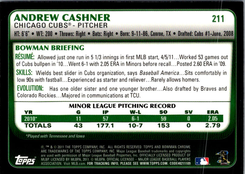 2011 Bowman Chrome Andrew Cashner