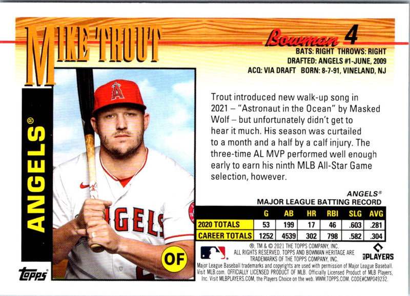 2021 Bowman Heritage Mike Trout