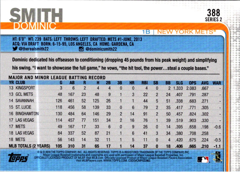 2019 Topps Dominic Smith