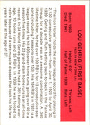 1987 Hygrade All-Time Greats Promos (Red Backs) Lou Gehrig