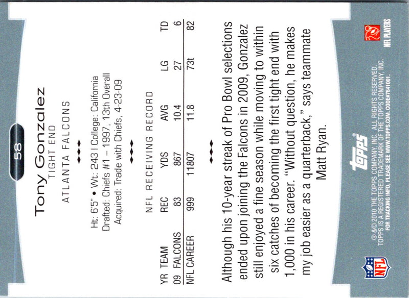 2010 Topps Platinum Tony Gonzalez