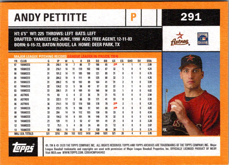 2020 Topps Archives Andy Pettitte