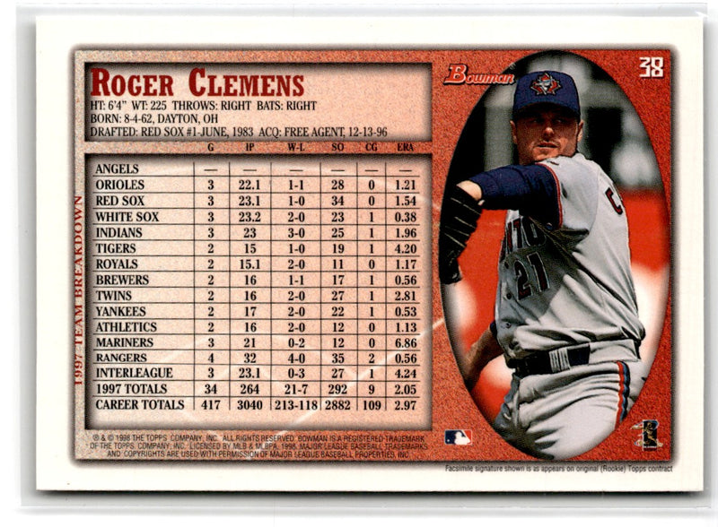 1998 Bowman Roger Clemens