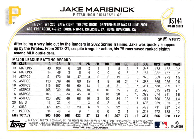 2022 Topps Update Jake Marisnick