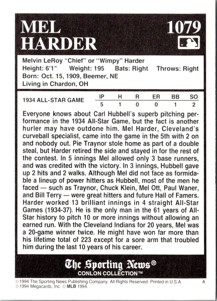 1994 Conlon Collection TSN Mel Harder