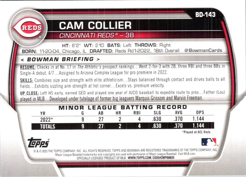 2023 Bowman Draft Cam Collier