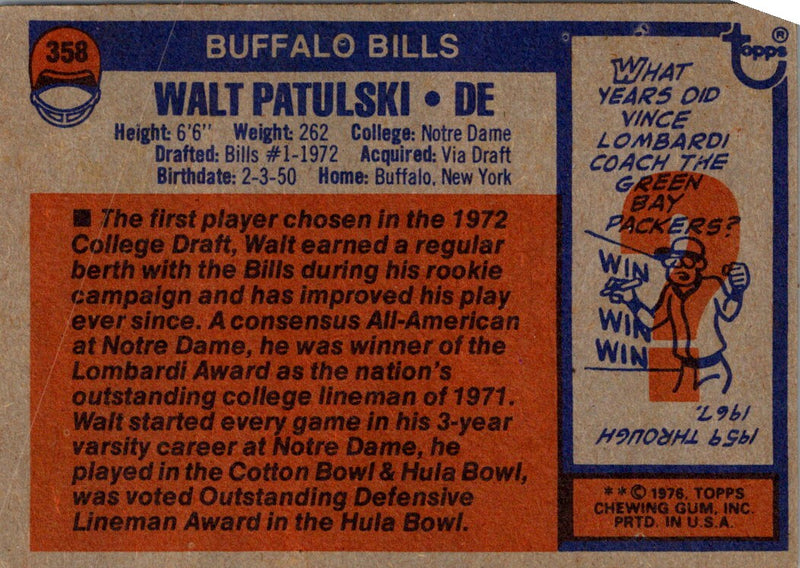 1976 Topps Walt Patulski