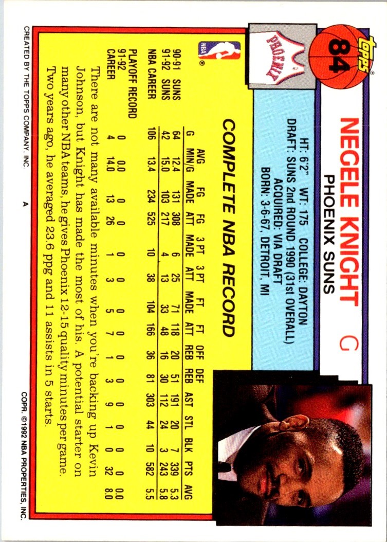 1992 Topps Negele Knight