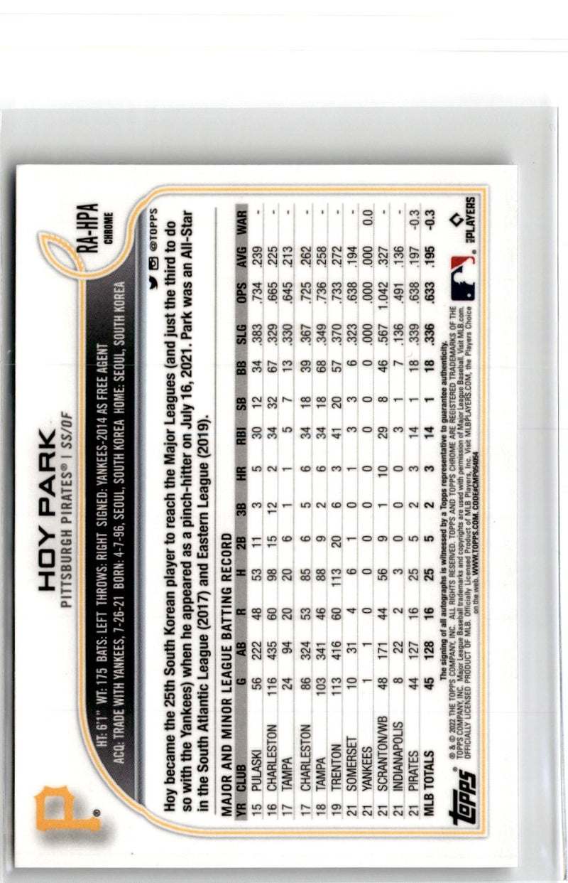 2022 Topps Chrome Black Autographs Hoy Park