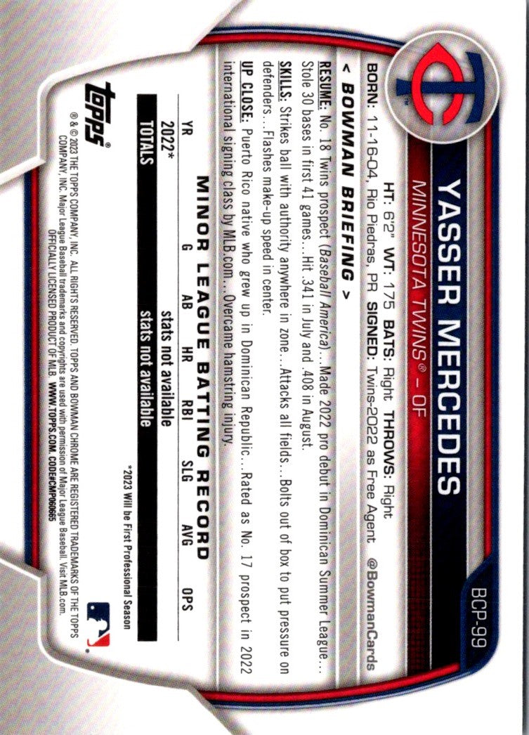 2023 Bowman Chrome Prospects Yasser Mercedes