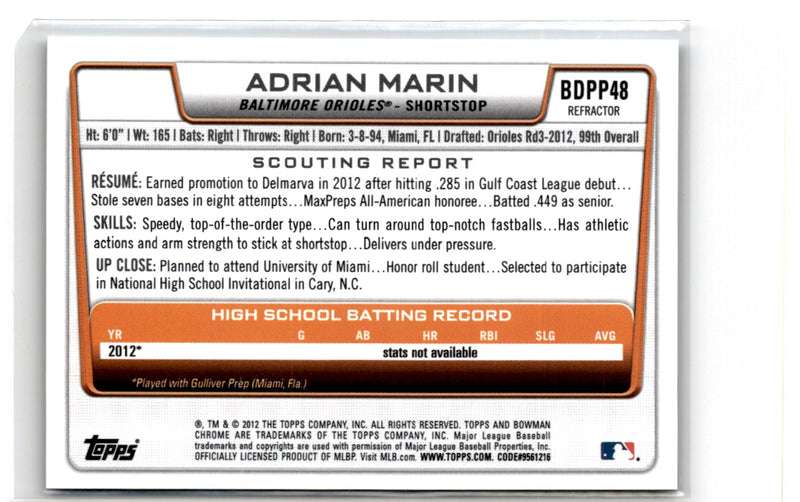 2012 Bowman Draft Picks & Prospects Chrome Adrian Marin