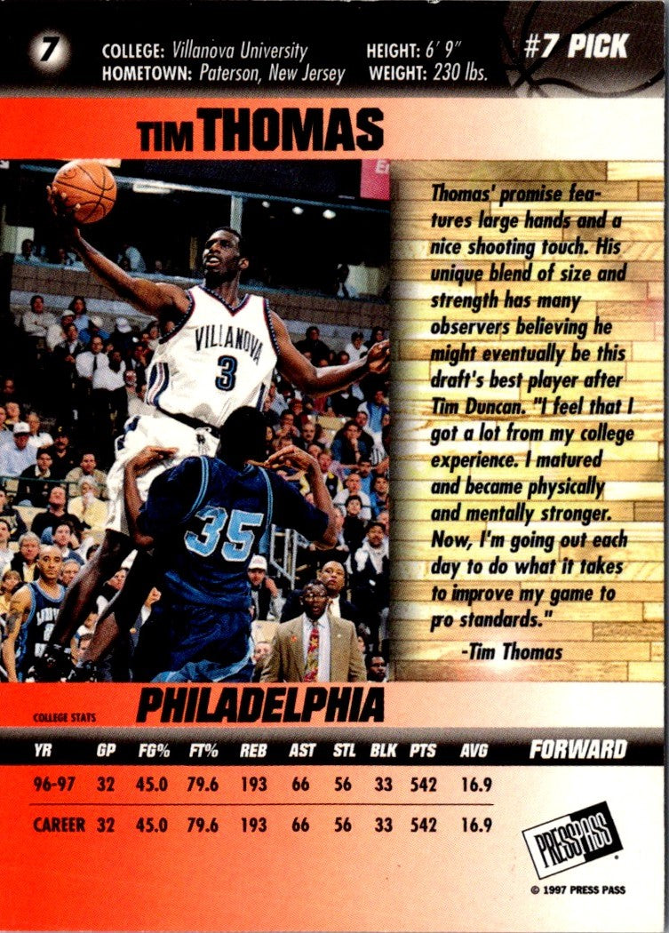 1997 Press Pass Double Threat Tim Thomas