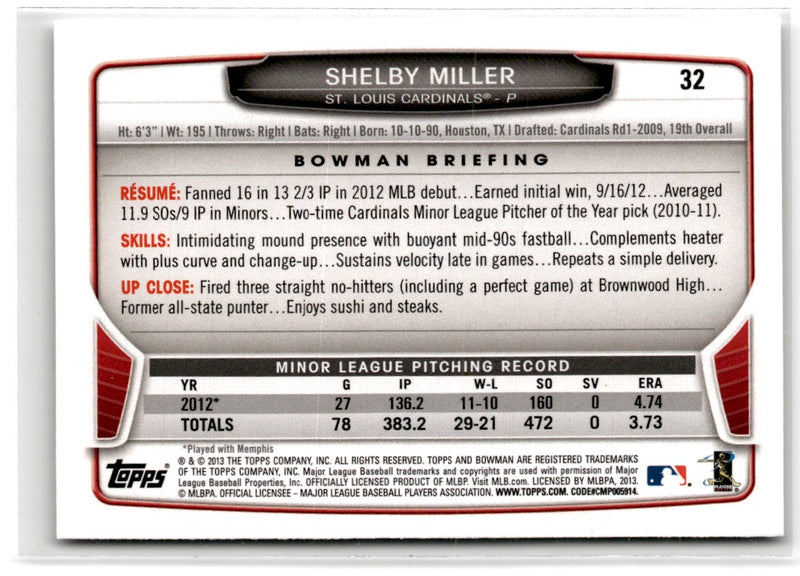 2013 Bowman Draft Picks & Prospects Shelby Miller