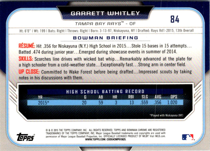 2015 Bowman Draft Picks & Prospects Chrome Garrett Whitley