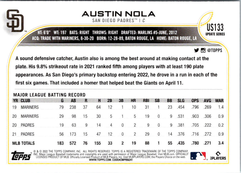 2022 Topps Update Austin Nola