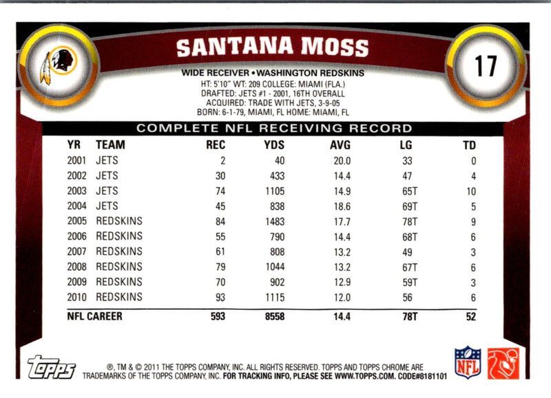 2011 Topps Chrome Santana Moss