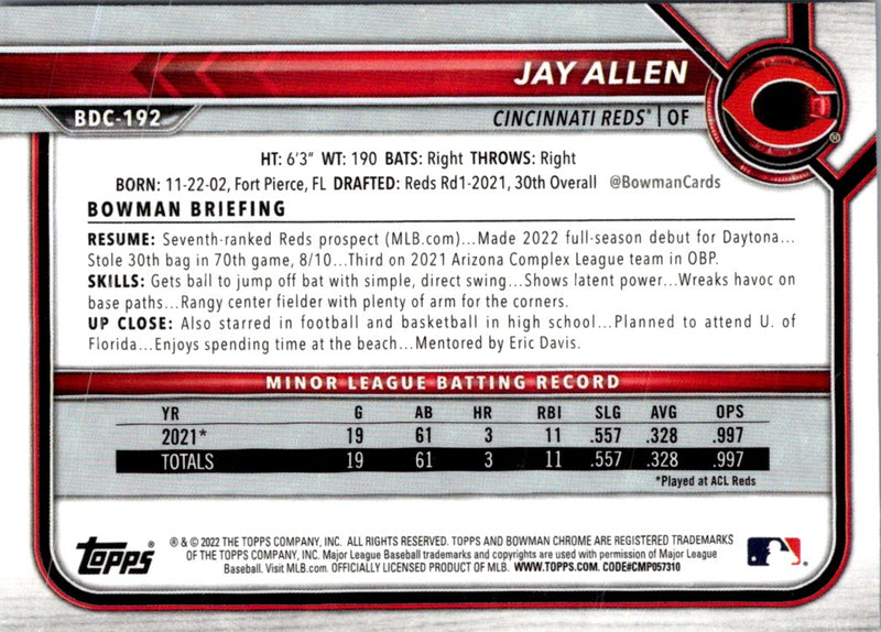 2022 Bowman Draft Baseball Chrome Jay Allen