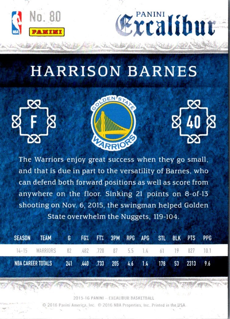 2015 Panini Excalibur Harrison Barnes