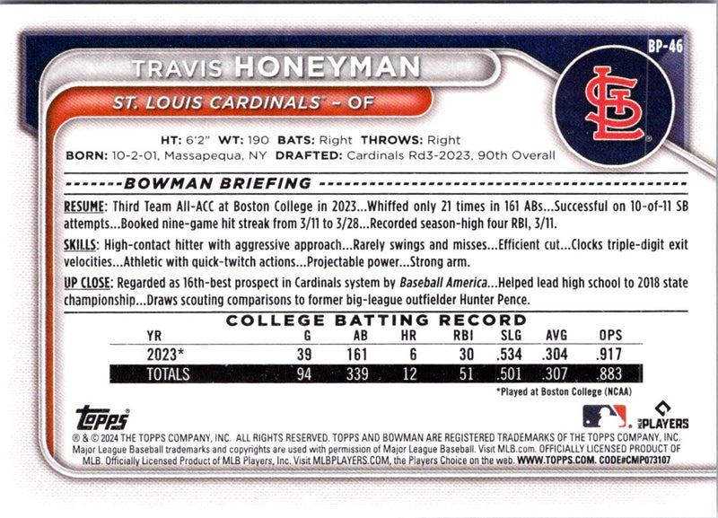 2024 Bowman Prospects Travis Honeyman