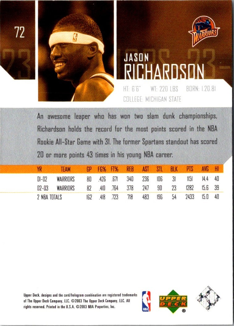 2003 Upper Deck Jason Richardson