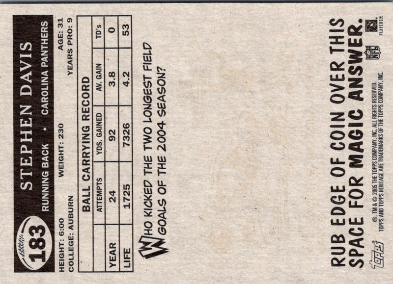 2005 Topps Heritage Stephen Davis