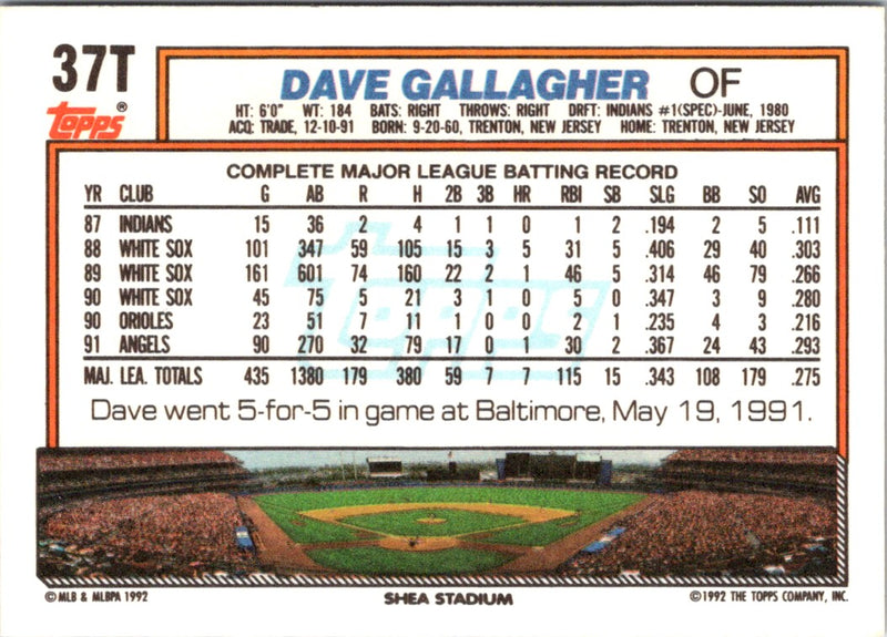 1992 Topps Traded Dave Gallagher