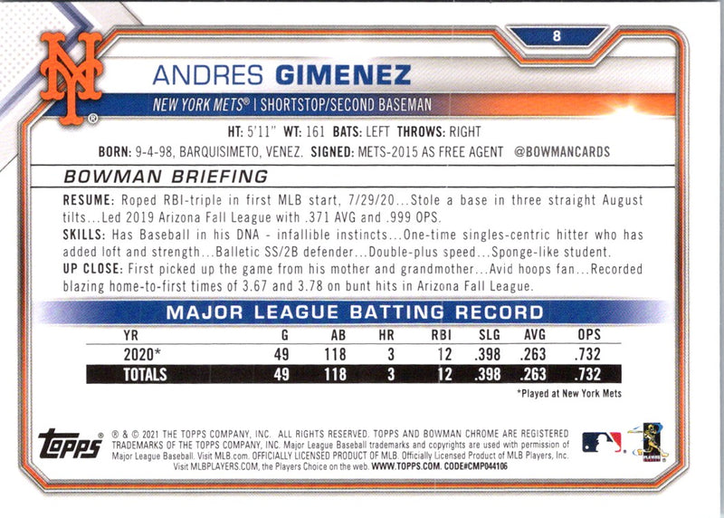 2021 Bowman Andres Gimenez