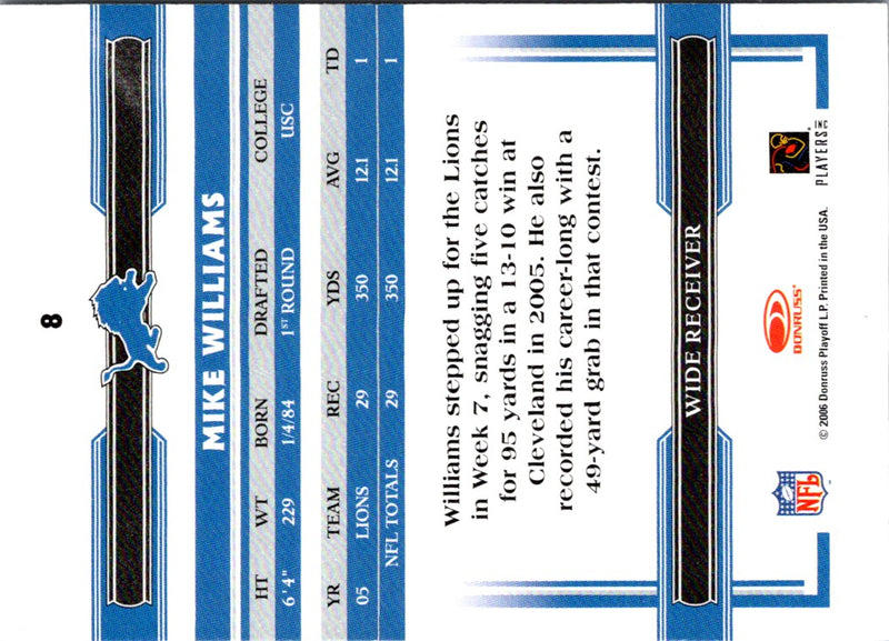 2006 Donruss Threads Mike Williams