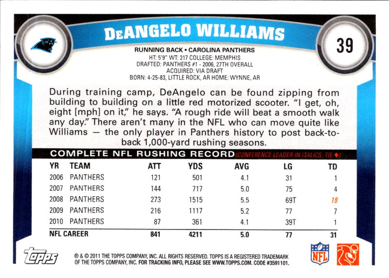 2011 Topps DeAngelo Williams