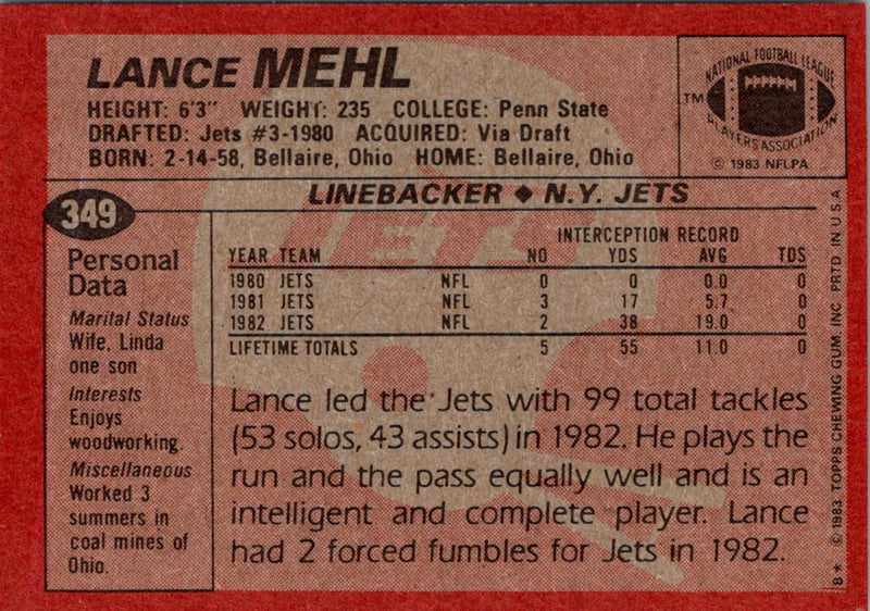 1983 Topps Lance Mehl